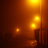 I shot these images in RAW and JPEG. I left all but one as the original JPEG because they show a true reflection on the light being omitted by the street lights; the atmosphere was very deep orange that claustrophobic as it always is when the fog drops down.